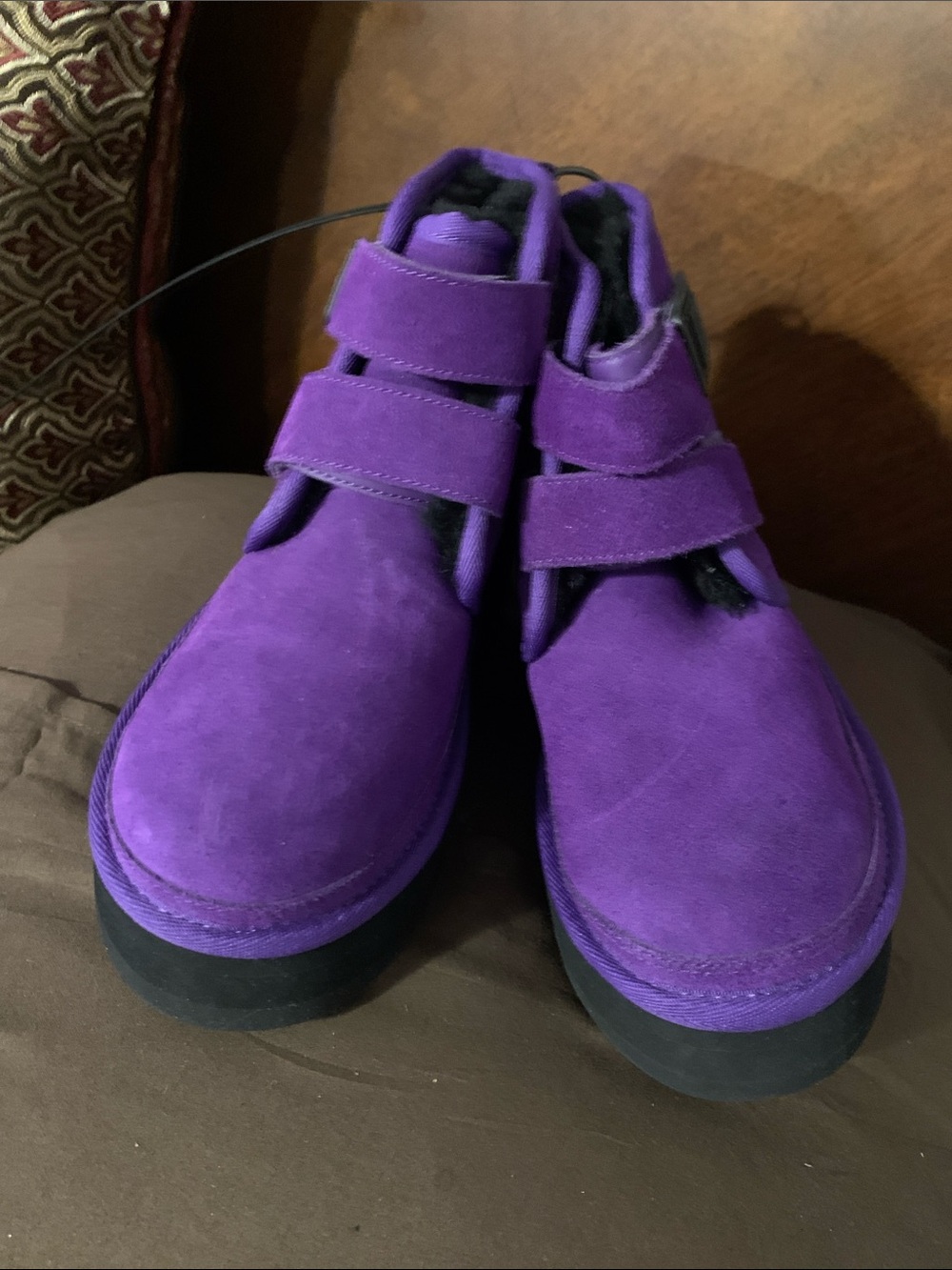 UGG Kids Purple Suede Double-Strap Ankle Boots